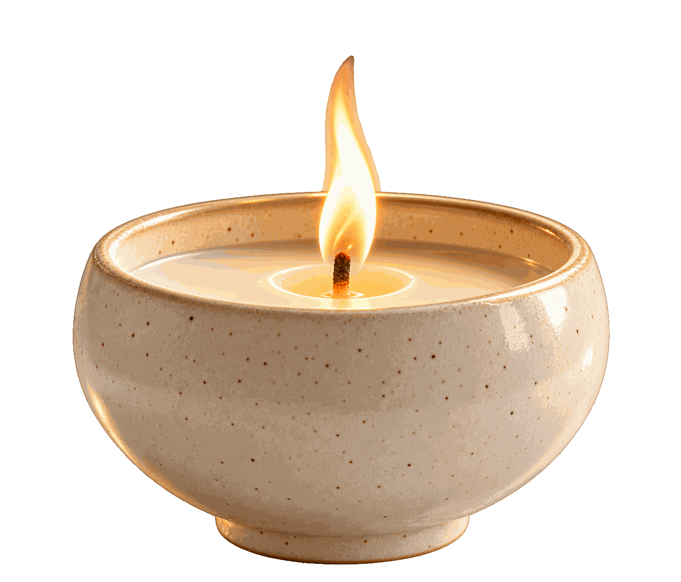A floating ceramic bowl candle with a moving flame.
